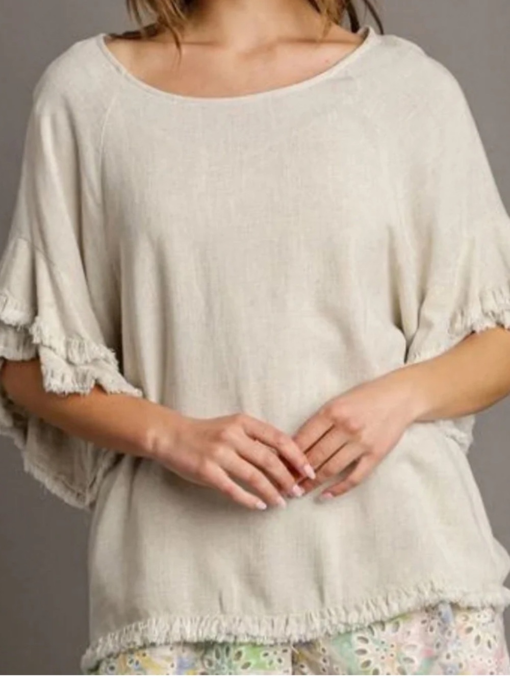 Umgee sz S oatmeal linen/cotton oversized boho top NWT